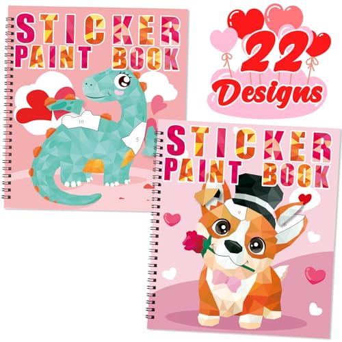 90shine 2PCS Valentine's Day Gifts for Kids Sticker Books - Valentines  Crafts Ages 4-8 Create 22 Pictures